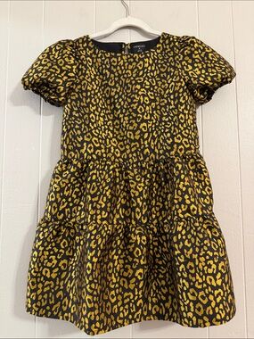 Crewcuts Puff-Sleeve Jacquard Cheetah Print Dress